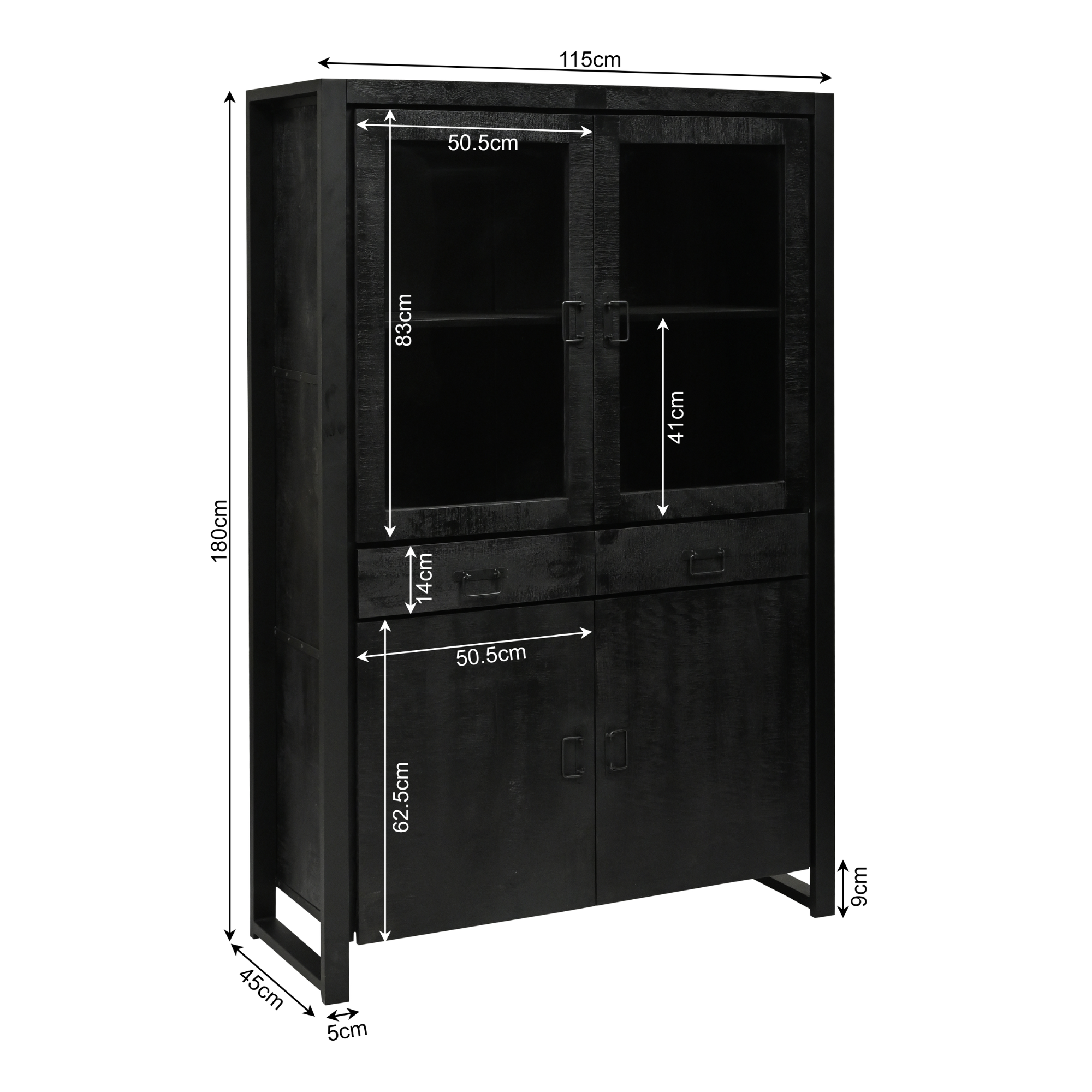 Vitrinekast Boaz - 115 cm - Starfurn - Zwart - Afbeelding 7